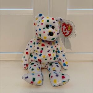 NWT Ty 2K Original Beanie Baby Colorful Confetti Bear